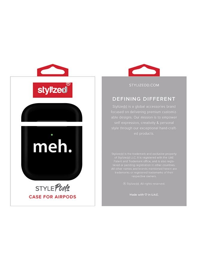 ستايلايزد حافظة حماية بطبعة تحمل كلمة "Meh" لسماعات أبل آيربودز 2/ 1 أسود/ أبيض - Image 2
