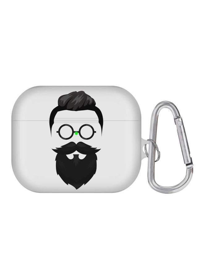 Stylizedd Beard Hipster Printed Protective Case With Carabiner For Apple AirPods Pro White/Black/Grey  - Image 1