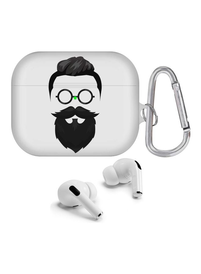 Stylizedd Beard Hipster Printed Protective Case With Carabiner For Apple AirPods Pro White/Black/Grey  - Image 2