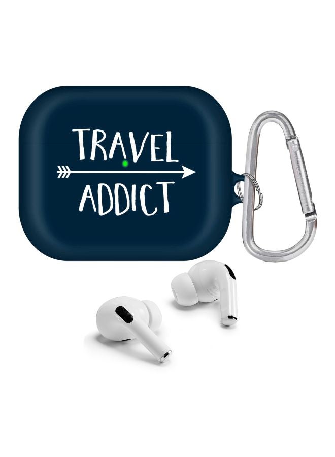 Stylizedd Travel Addict Printed Protective Case With Carabiner For Apple AirPods Pro Dark Blue/White - Image 2