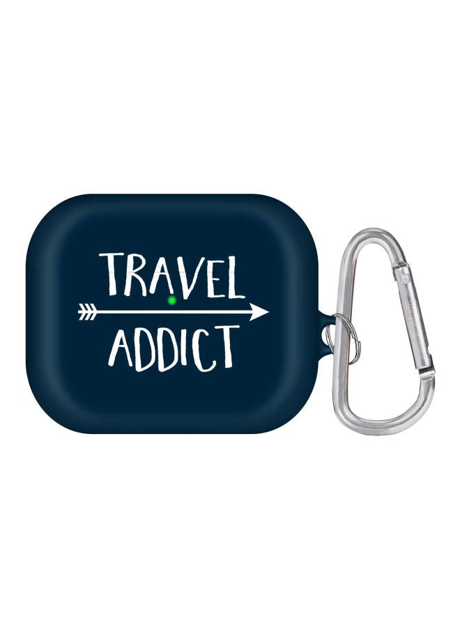 Stylizedd Travel Addict Printed Protective Case With Carabiner For Apple AirPods Pro Dark Blue/White - Image 1