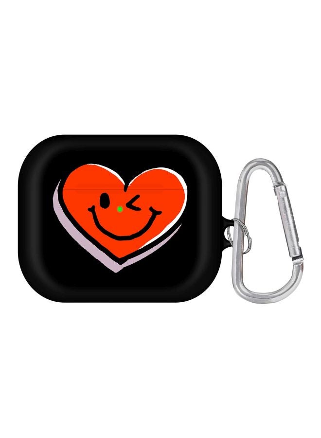 ستايلايزد حافظة حماية مزينة بطبعة قلب يغمز ومزودة بحلقة بقفل زنبركي لسماعات أبل آيربودز برو أسود/أحمر - Image 1