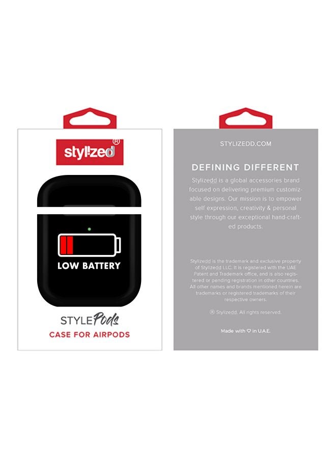 Stylizedd Low Battery Printed Protective Case For Apple AirPods 2/1 Black/White/Red - Image 2