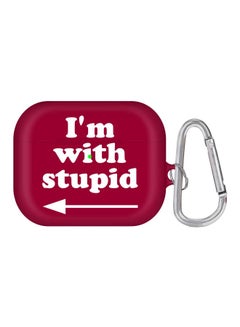 ستايلايزد غطاء حماية واقٍ مزين بطبعة عبارة "I'm With Stupid" ومزود بحلقة بقفل زنبركي لسماعات الأذن أبل آيربودز برو أحمر/أبيض  - Image 1