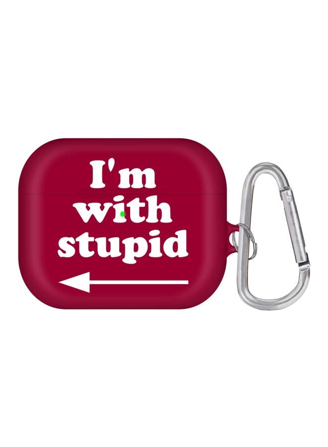 ستايلايزد - غطاء حماية واقٍ مزين بطبعة عبارة "I'm With Stupid" ومزود بحلقة بقفل زنبركي لسماعات الأذن أبل آيربودز برو أحمر/أبيض - Image 1