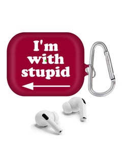 ستايلايزد غطاء حماية واقٍ مزين بطبعة عبارة "I'm With Stupid" ومزود بحلقة بقفل زنبركي لسماعات الأذن أبل آيربودز برو أحمر/أبيض  - Image 2