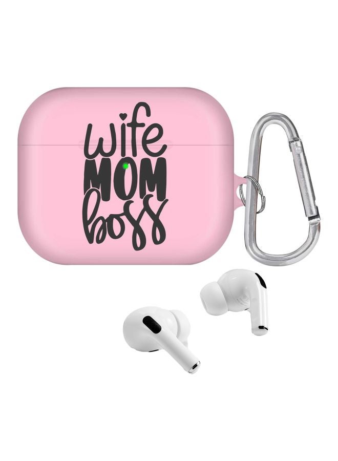 Stylizedd Wife Mom Boss Printed Protective Case With Carabiner For Apple AirPods Pro Pink/Black - Image 2