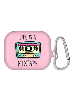 ستايلايزد غطاء حماية بطبعة عبارة "Life Is A Mixtape" مزود بحلقة لسماعات أبل آيربودز برو وردي/ أسود/ أخضر  - Image 1