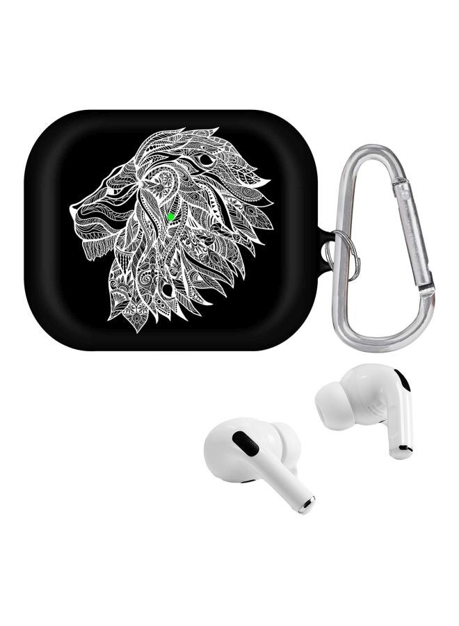 Stylizedd Lion Abstract Printed Protective Case With Carabiner For Apple AirPods Pro Black/White/Green - Image 2
