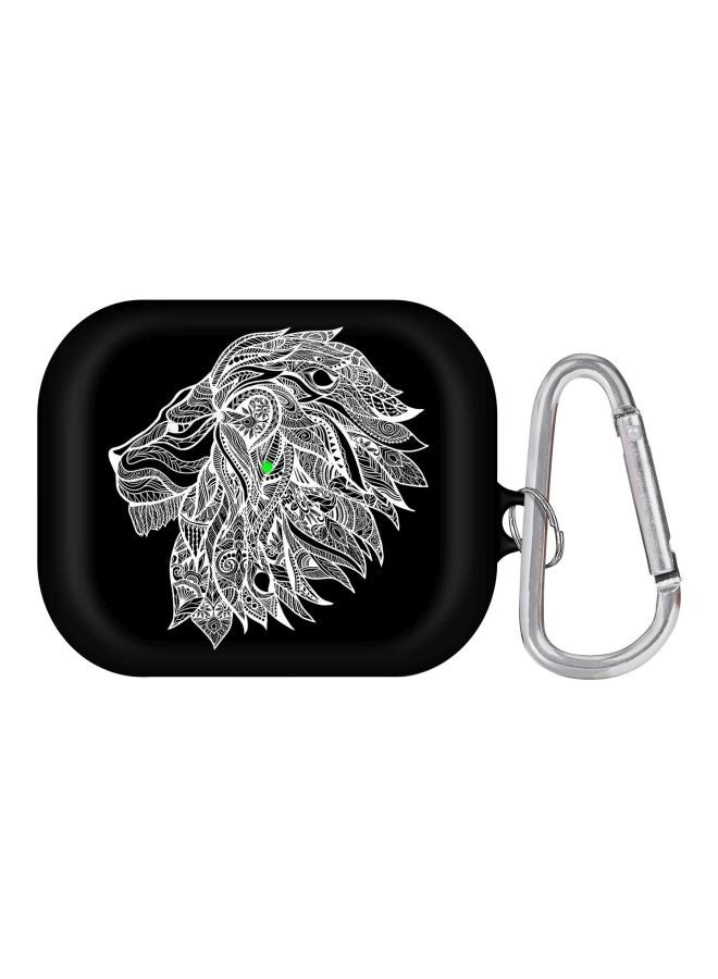 Stylizedd Lion Abstract Printed Protective Case With Carabiner For Apple AirPods Pro Black/White/Green - Image 1