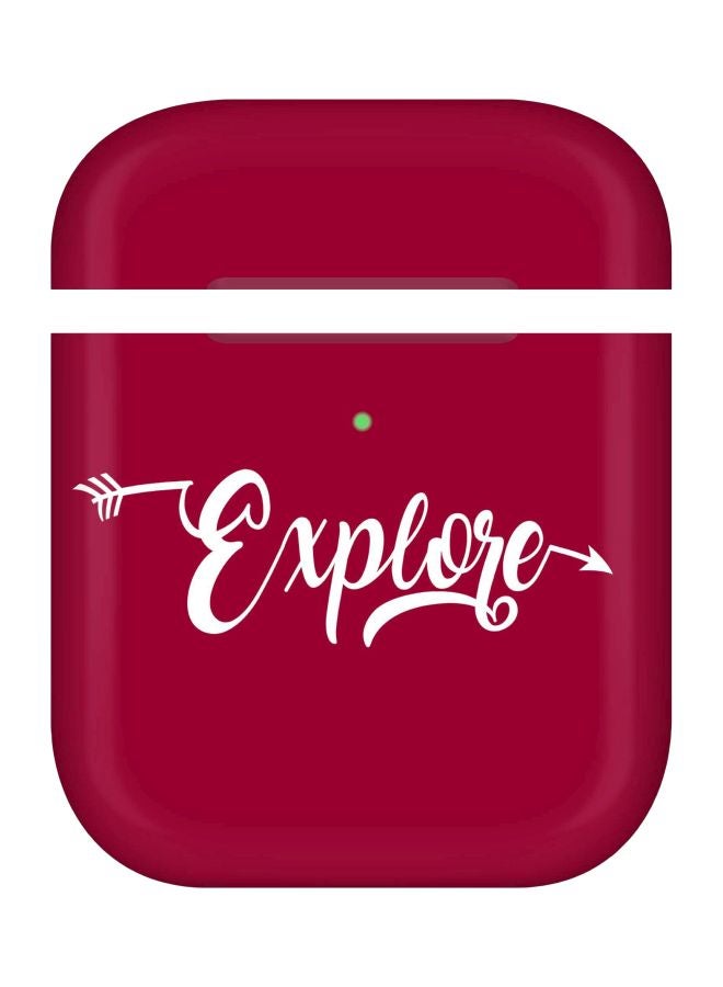 ستايلايزد غطاء حماية بطبعة كلمة "Explore" لسماعات أبل آيربودز 2/1 وردي/أبيض - Image 1