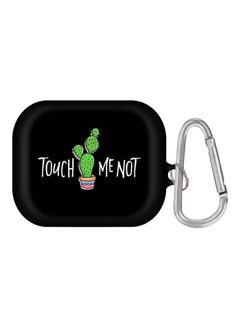 Touch Me Not Printed Protective Case With Carabiner For Apple AirPods Pro Black/Green