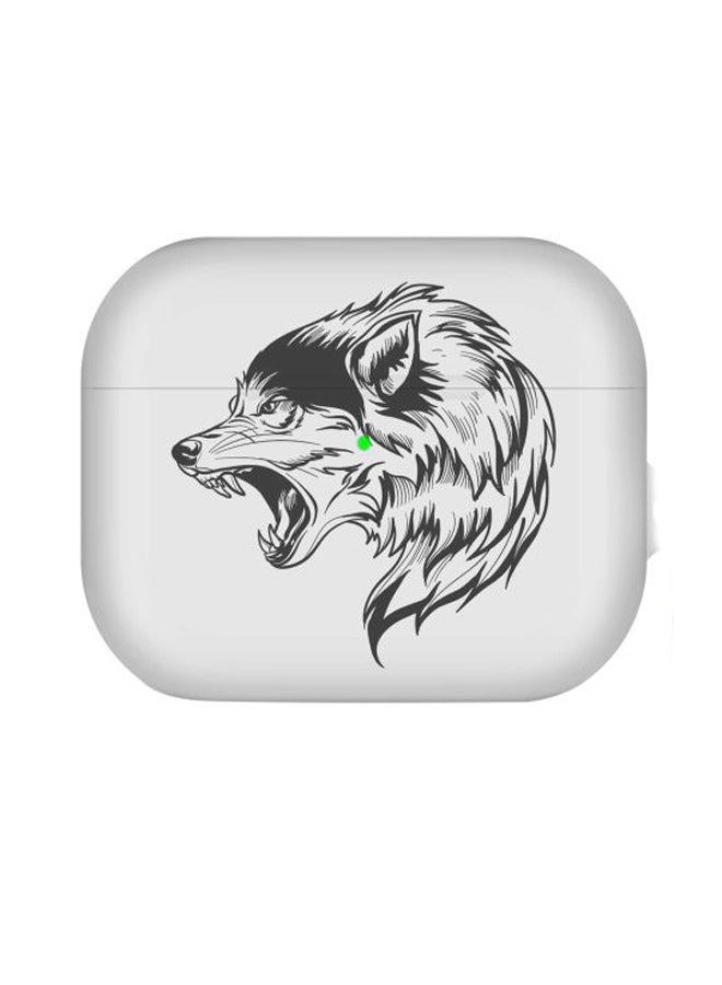 Stylizedd Wolf Face Printed Protective Case Cover For Apple AirPods Pro 1/2 2019 White/Black  - Image 2
