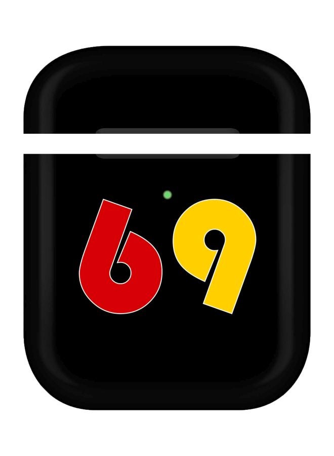 ستايلايزد غطاء حماية بطبعة رقم 69 لأبل آيربودز 2/1 أسود/أحمر/أصفر - Image 1