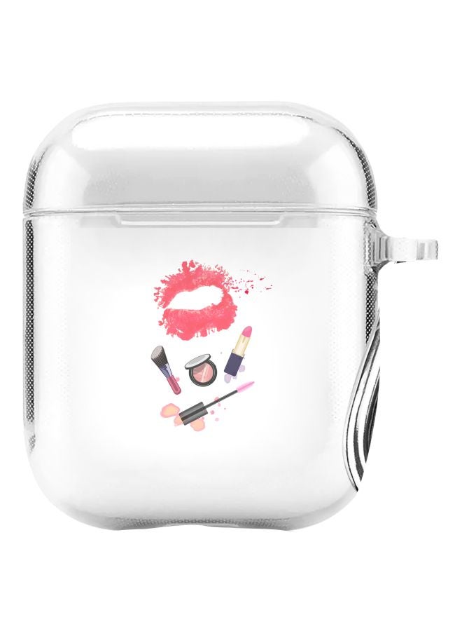 ستايلايزد غطاء حماية من سلسلة كلاسيك بطبعة طقم مكياج لسماعة أبل آيربودز 2/1 شفاف/وردي/أسود - Image 1