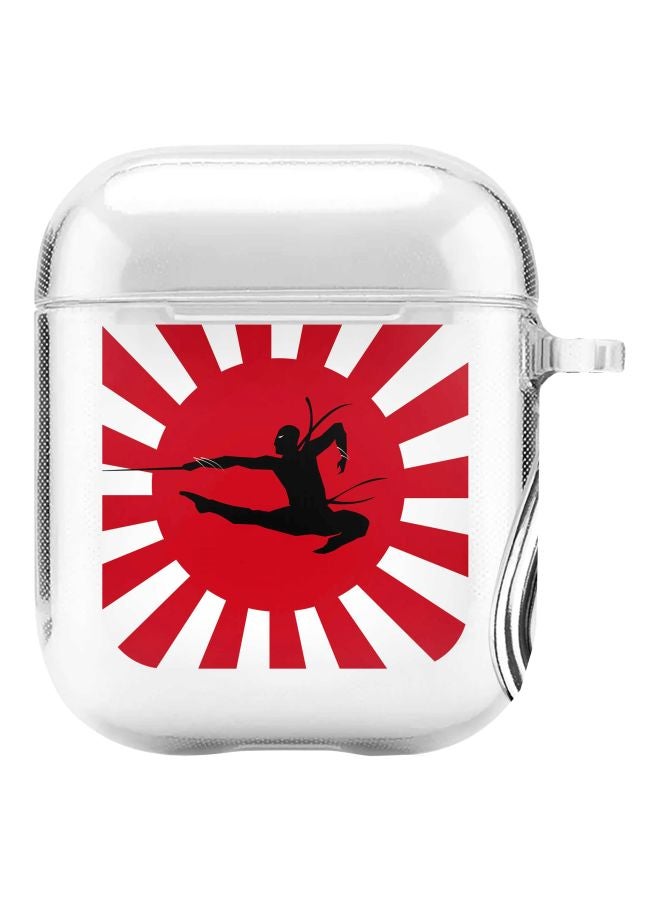 ستايلايزد حافظة حماية مزينة بطبعة نينجا لسماعات أبل آيربودز 1/ 2 شفاف/ أحمر/ أسود - Image 1