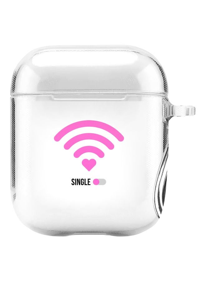 ستايلايزد غطاء حماية من سلسلة كلاسيك بطبعة إشارة واي فاي وكلمة "Single" للفتيات لسماعة أبل آيربودز 1/2 وردي/شفاف - Image 1