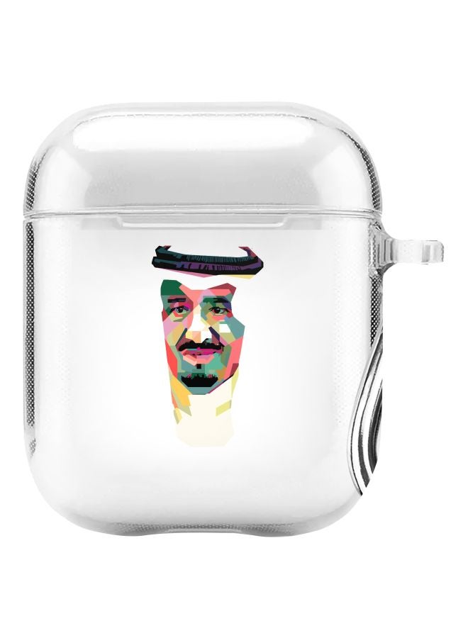 ستايلايزد غطاء حماية من سلسلة كلاسيك بطبعة عصرية للملك سلمان لسماعات أبل آيربودز 2/ 1 شفاف/وردي/أزرق - Image 1