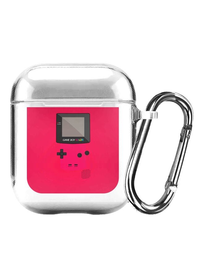 ستايلايزد غطاء حماية من سلسلة كلاسيك كلير بطبعة جهاز جيم بوي مع حلقة تعليق لسماعة أبل آيربودز 1/2 شفاف/وردي/أسود - Image 1