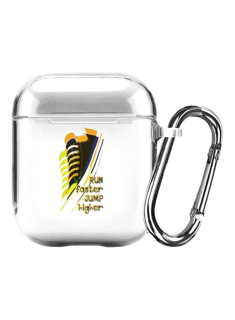 Classic Clear Series Run Faster, Jump Higher Printed Case Cover With Carabiner For Apple AirPods 2/1 Clear/Black/Yellow