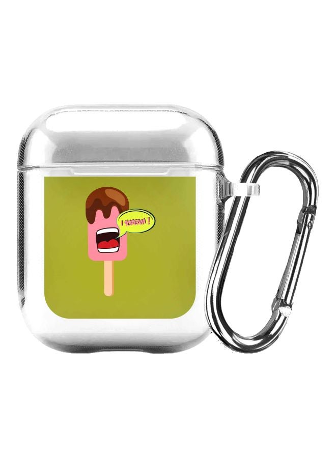 Stylizedd Classic Series I Scream Printed Case Cover With Carabiner For Apple AirPods 2/1 Clear/Green/Pink - Image 1