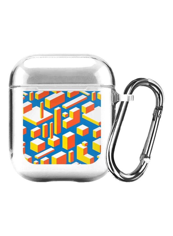 Stylizedd Classic Series 3D Geometry Printed Case Cover With Carabiner For Apple AirPods 2/1 Clear/Blue/Yellow - Image 1