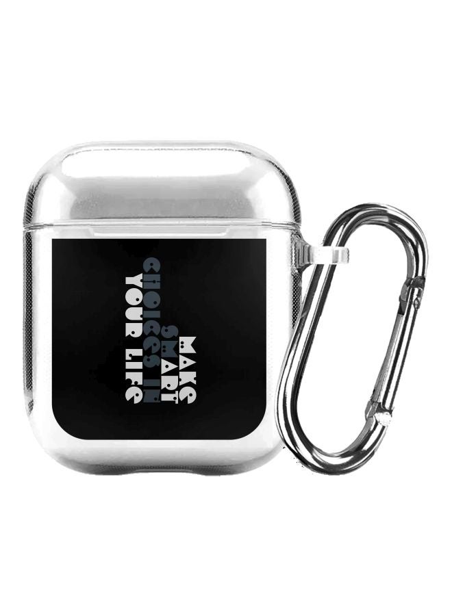 ستايلايزد غطاء حماية من سلسلة كلاسيك بطبعة عبارة "Make Art Your Life" مع حلقة للتعليق لسماعات أبل آيربودز 2/1 شفاف/ أسود/ رمادي - Image 1