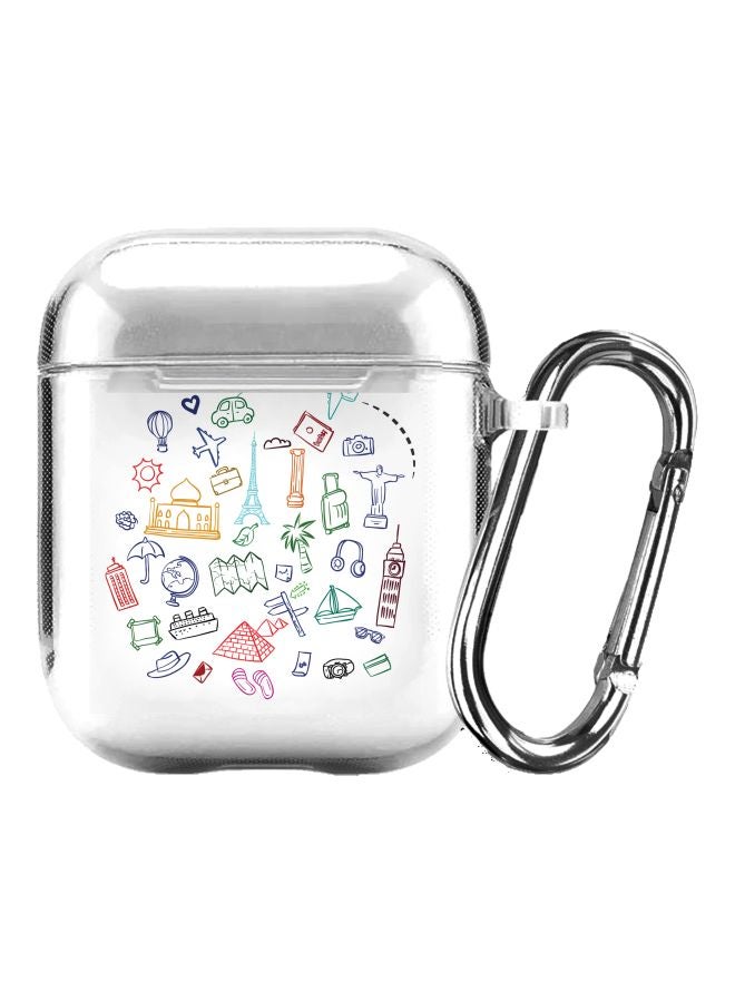 ستايلايزد حافظة واقية بنمط يعبر عن السفر من سلسلة كلاسيك مع حلقة بقفل زنبركي لسماعة أبل آيربودز 2/1 شفاف/ أخضر/ أحمر - Image 1