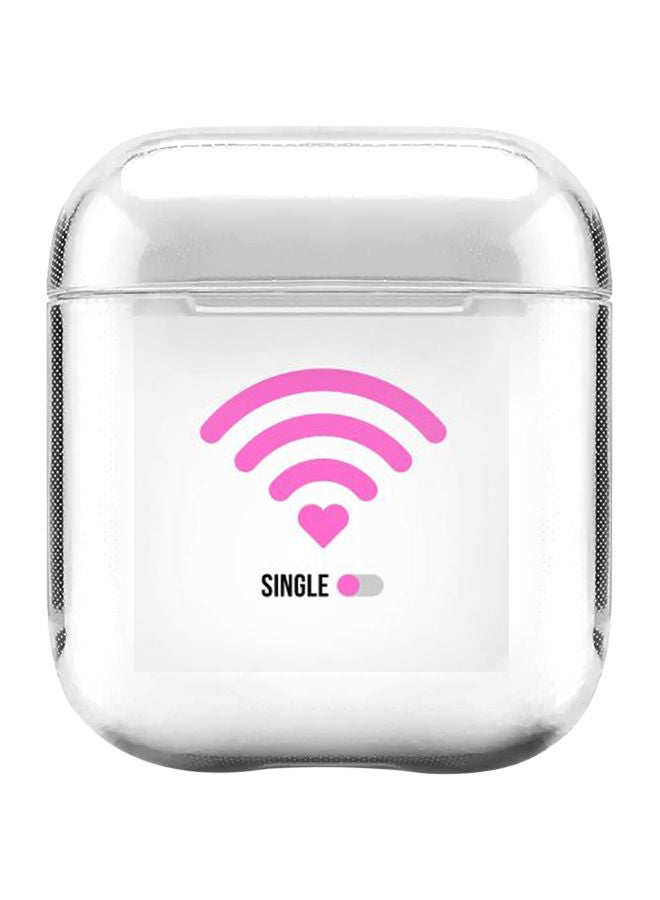 ستايلايزد غطاء حماية من سلسلة كلاسيك مزين بطبعة إشارة واي فاي وكلمة "Single" للفتيات مع حلقة تعليق لسماعة أبل آيربودز 1/2 شفاف/وردي/أسود - Image 1