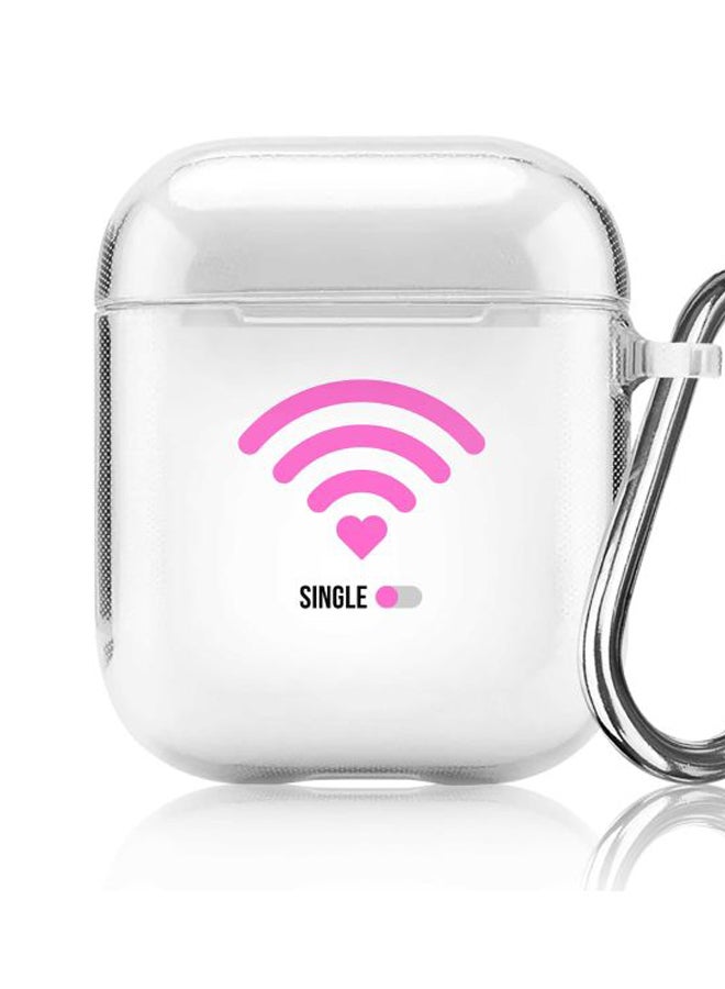 ستايلايزد غطاء حماية من سلسلة كلاسيك مزين بطبعة إشارة واي فاي وكلمة "Single" للفتيات مع حلقة تعليق لسماعة أبل آيربودز 1/2 شفاف/وردي/أسود - Image 5