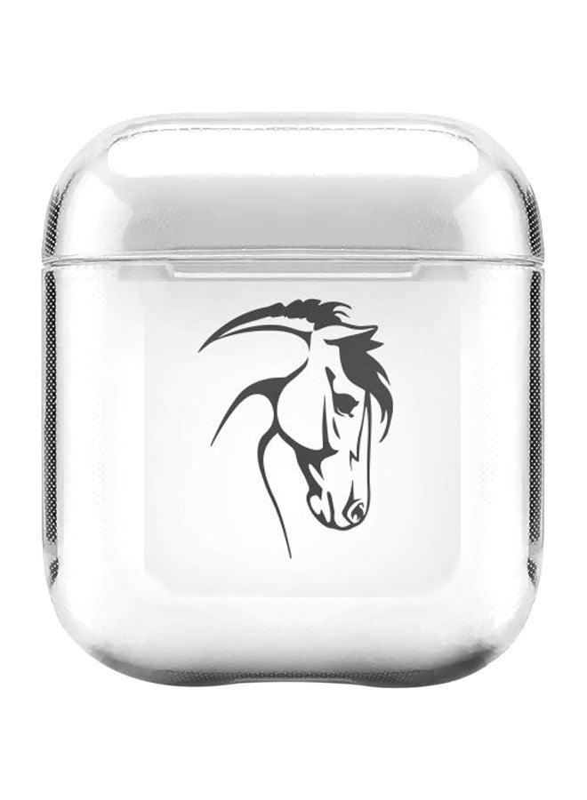ستايلايزد حافظة من سلسلة كلاسيك كلير بطبعة الحصان العربي مزودة بحلقة بقفل زنبركي لسماعات أبل آيربودز 2/ 1 شفاف/أسود/أبيض - Image 1