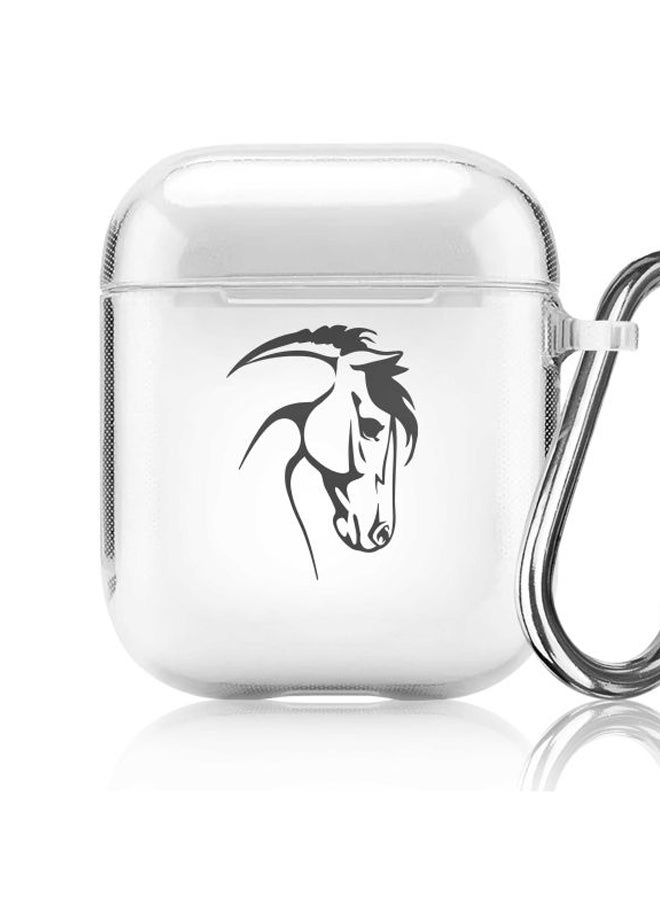 ستايلايزد حافظة من سلسلة كلاسيك كلير بطبعة الحصان العربي مزودة بحلقة بقفل زنبركي لسماعات أبل آيربودز 2/ 1 شفاف/أسود/أبيض - Image 5