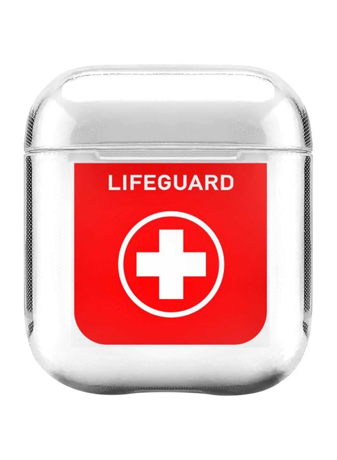 ستايلايزد علبة من سلسلة كلاسيك بطبعة كلمة Lifeguard مع حلقة لسماعات أبل آيربودز 2/1 شفاف/ أحمر - Image 1