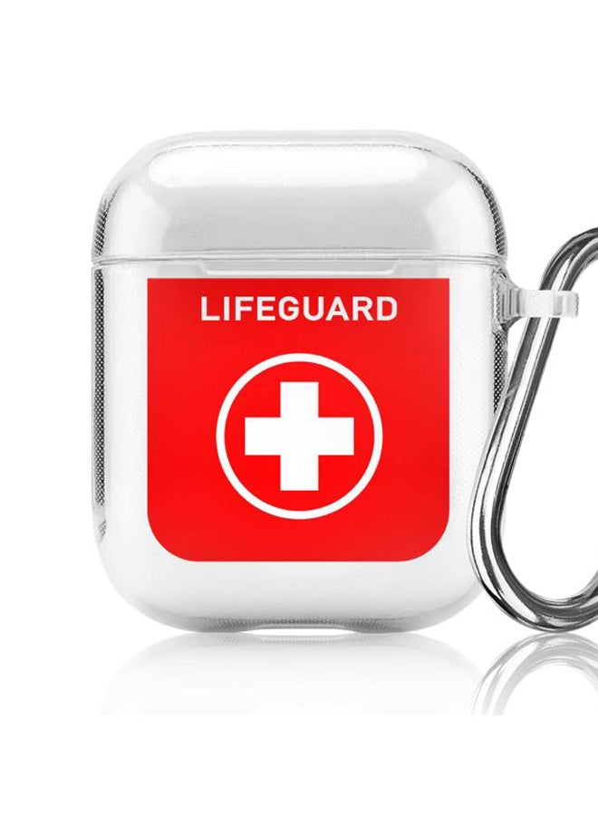 ستايلايزد علبة من سلسلة كلاسيك بطبعة كلمة Lifeguard مع حلقة لسماعات أبل آيربودز 2/1 شفاف/ أحمر - Image 5