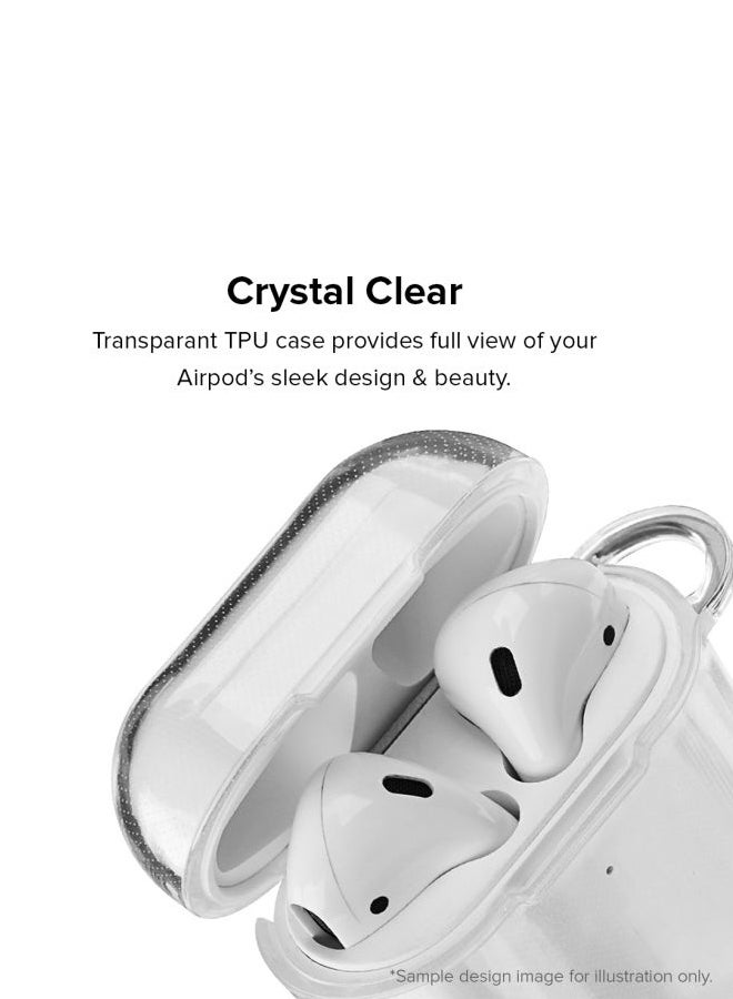 Stylizedd Classic Series Squiggly Lines Printed Case With Carabiner For Apple AirPods 2/1 Clear/Black/White  - Image 2