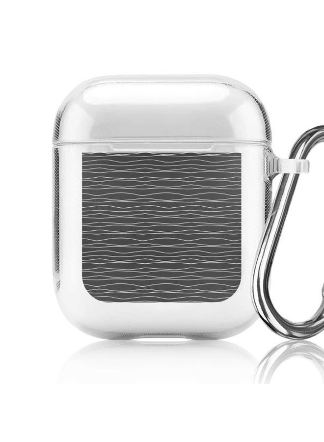 Stylizedd Classic Series Squiggly Lines Printed Case With Carabiner For Apple AirPods 2/1 Clear/Black/White  - Image 5