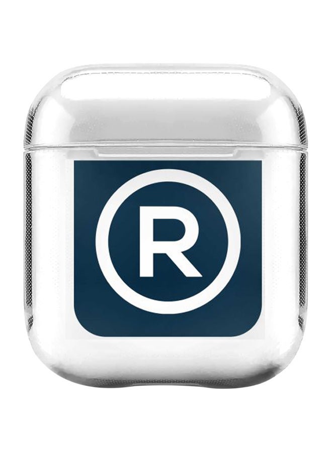 ستايلايزد حافظة من سلسلة كلاسيك مزينة بطبعة شعار العلامة التجارية المسجلة ومزودة بحلقة ذات قفل زنبركي لسماعة أبل آيربودز 2/1 شفاف/أزرق - Image 1