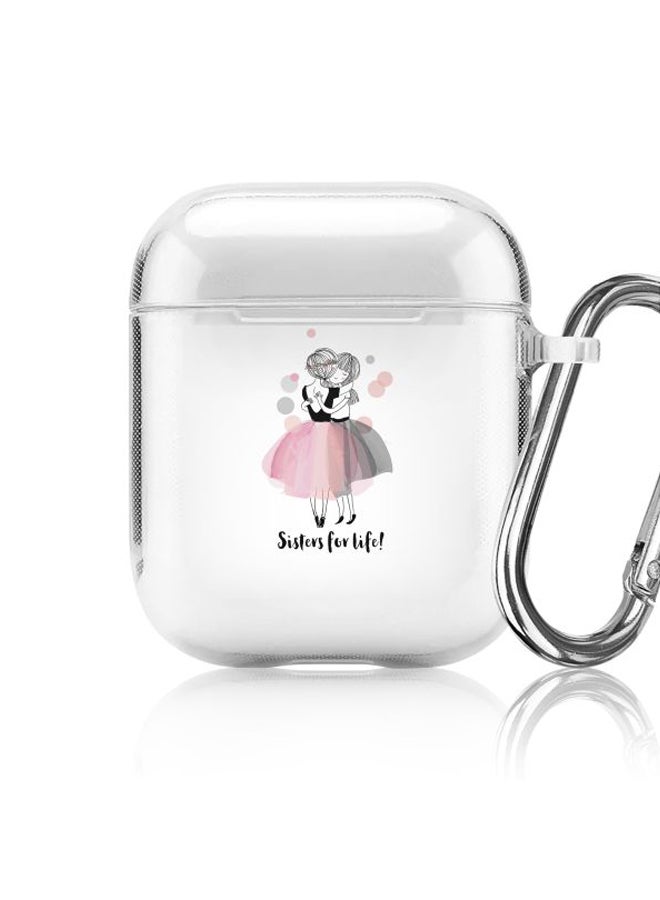 ستايلايزد غطاء حماية من سلسلة كلاسيك كلير بطبعة عبارة "!Sisters For Life" مع حلقة للتعليق لسماعات أبل آيربودز 2/1 شفاف/وردي/أسود - Image 5