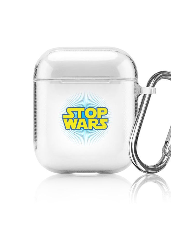 ستايلايزد علبة حماية من سلسلة كلاسيك مطبوعة بعبارة "Stop Wars" ومزودة بحلقة بقفل زنبركي لسماعات آيربودز 2/1 من أبل شفاف/أصفر/أزرق - Image 5