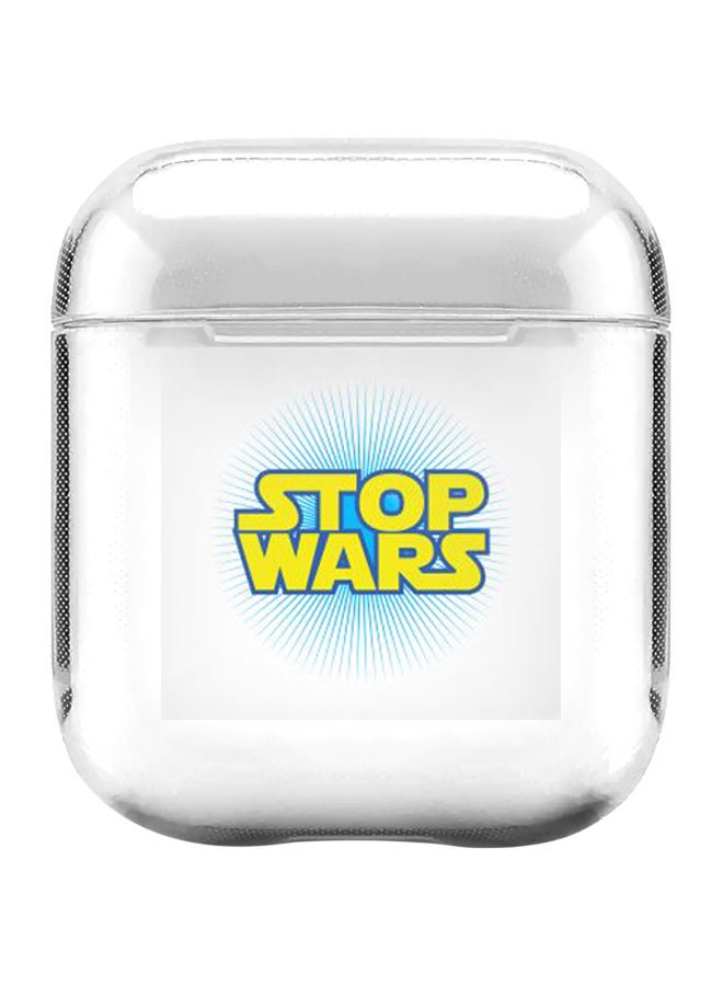 ستايلايزد علبة حماية من سلسلة كلاسيك مطبوعة بعبارة "Stop Wars" ومزودة بحلقة بقفل زنبركي لسماعات آيربودز 2/1 من أبل شفاف/أصفر/أزرق - Image 1