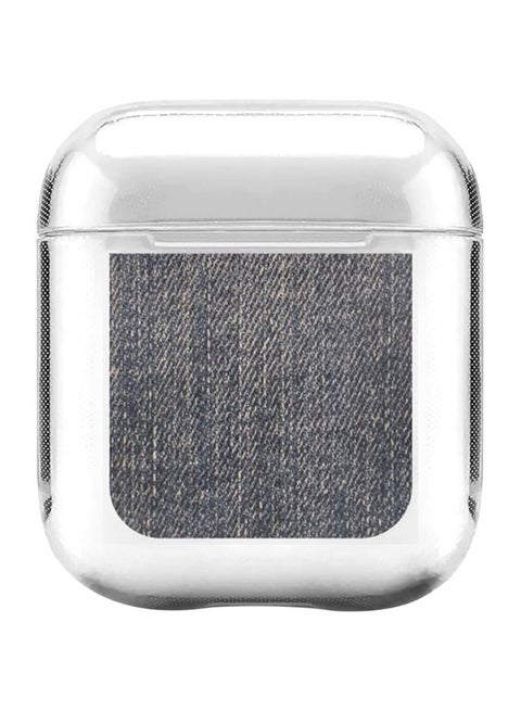 Classic Series Dark Denim Print Printed Case With Carabiner For Apple AirPods 2/1 Clear/Grey