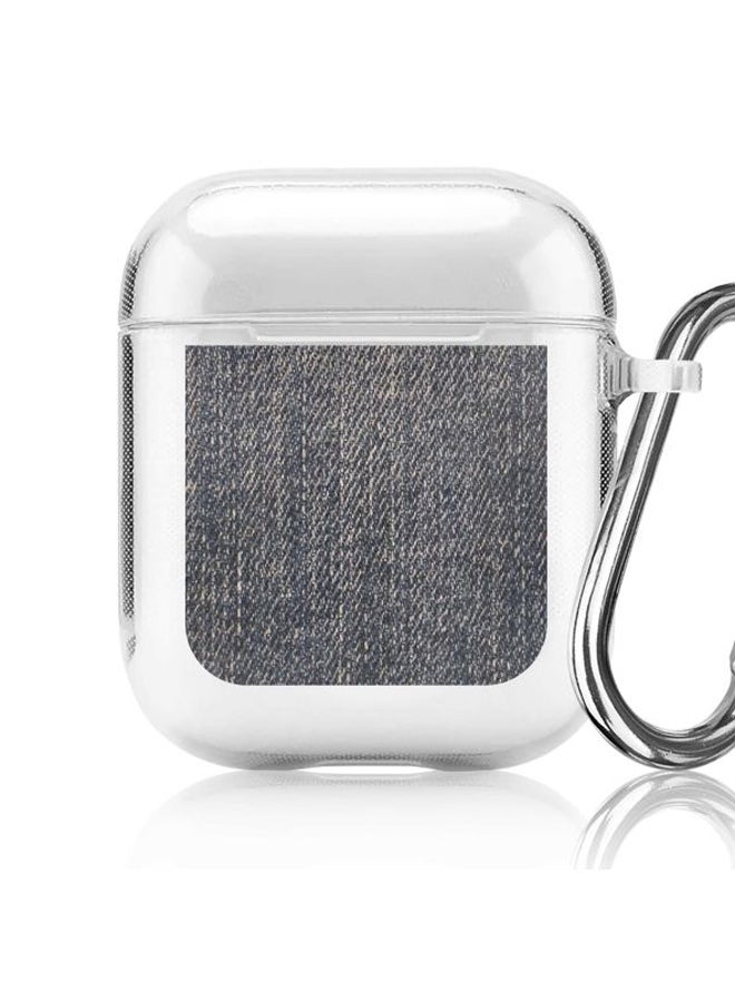Stylizedd Classic Series Dark Denim Print Printed Case With Carabiner For Apple AirPods 2/1 Clear/Grey  - Image 5