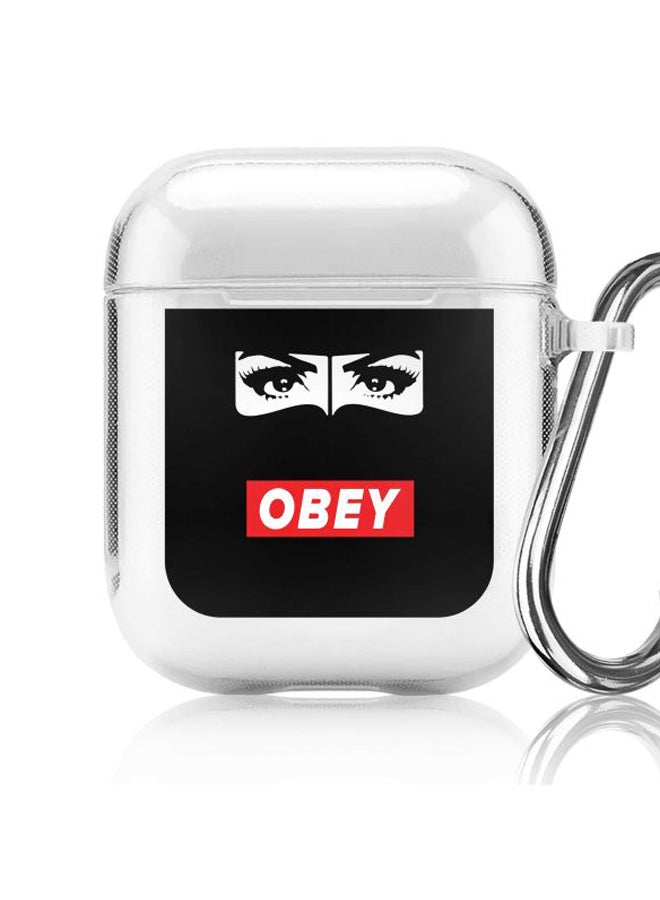 ستايلايزد حافظة حماية من سلسلة كلاسيك بطبعة كلمة "Obey" لسماعة أبل آيربودز 2/1 شفاف/أسود/أحمر - Image 5