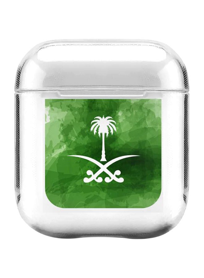 Stylizedd Classic Series Saudi Emblem Printed Case With Carabiner For Apple AirPods 2/1 Clear/Green/White - Image 1
