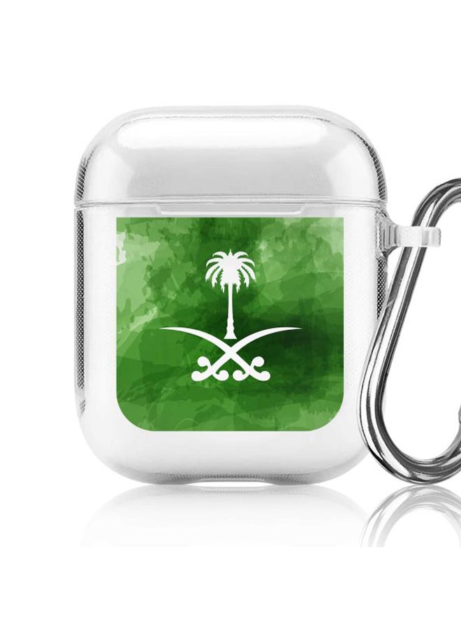 Stylizedd Classic Series Saudi Emblem Printed Case With Carabiner For Apple AirPods 2/1 Clear/Green/White - Image 5