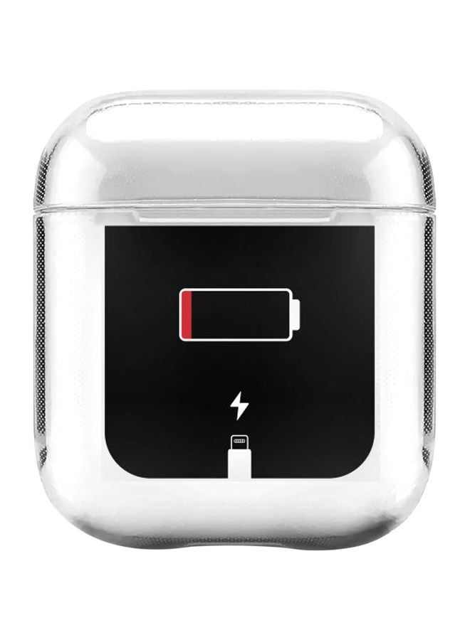 ستايلايزد غطاء حماية من سلسلة كلاسيك بطبعة بطارية فارغة مع حلقة للتعليق لسماعات أبل آيربودز 2/1 شفاف/أسود/أحمر - Image 1