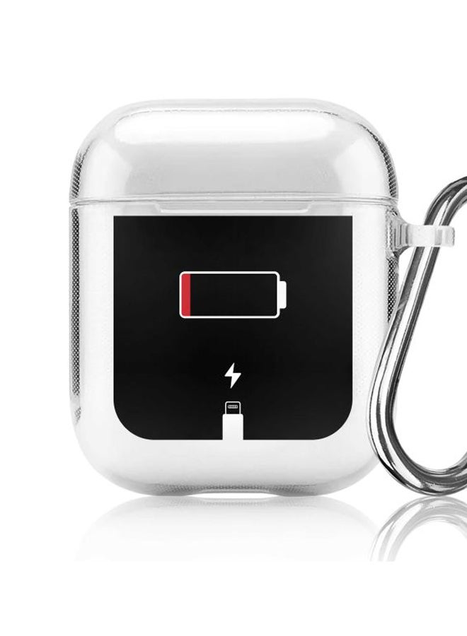 ستايلايزد غطاء حماية من سلسلة كلاسيك بطبعة بطارية فارغة مع حلقة للتعليق لسماعات أبل آيربودز 2/1 شفاف/أسود/أحمر - Image 5