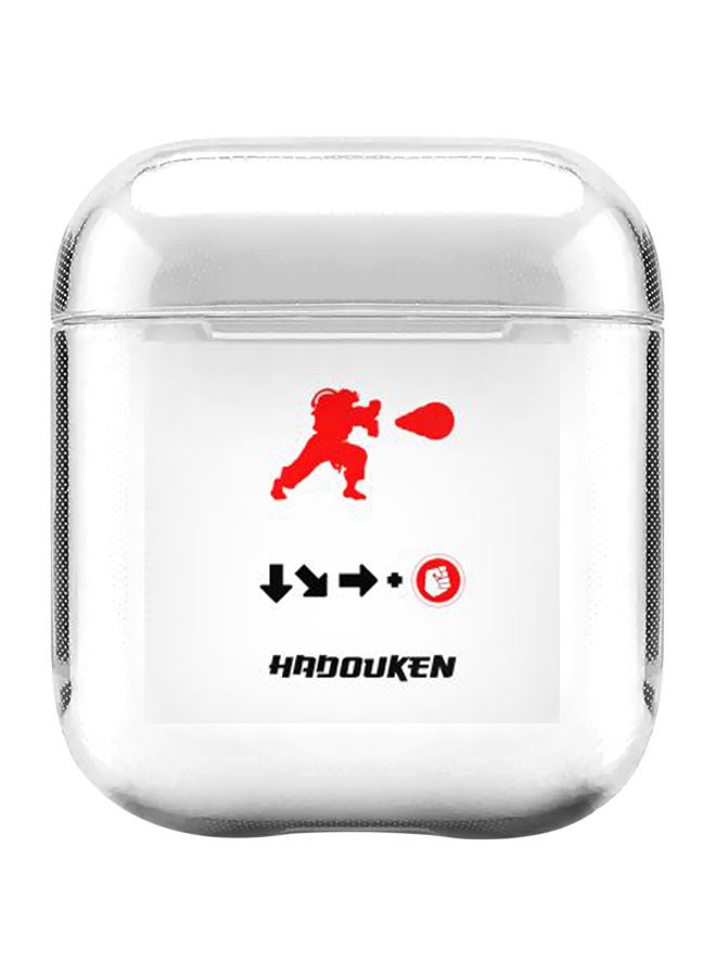 Stylizedd Classic Clear Series Hadouken Printed Case With Carabiner For Apple AirPods 2/1 Clear/Black/Red  - Image 1