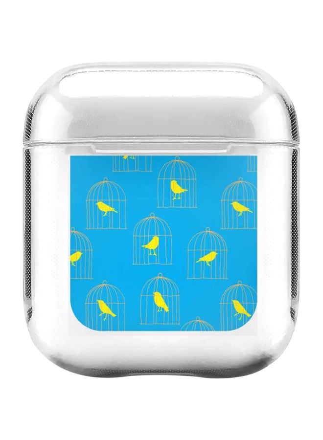 ستايلايزد علبة حماية من سلسلة كلاسيك كلير بطبعة طيور في أقفاص ومزودة بحلقة بقفل زنبركي لسماعات أبل آيربودز 2/ 1 شفاف/ أزرق/ أصفر - Image 1