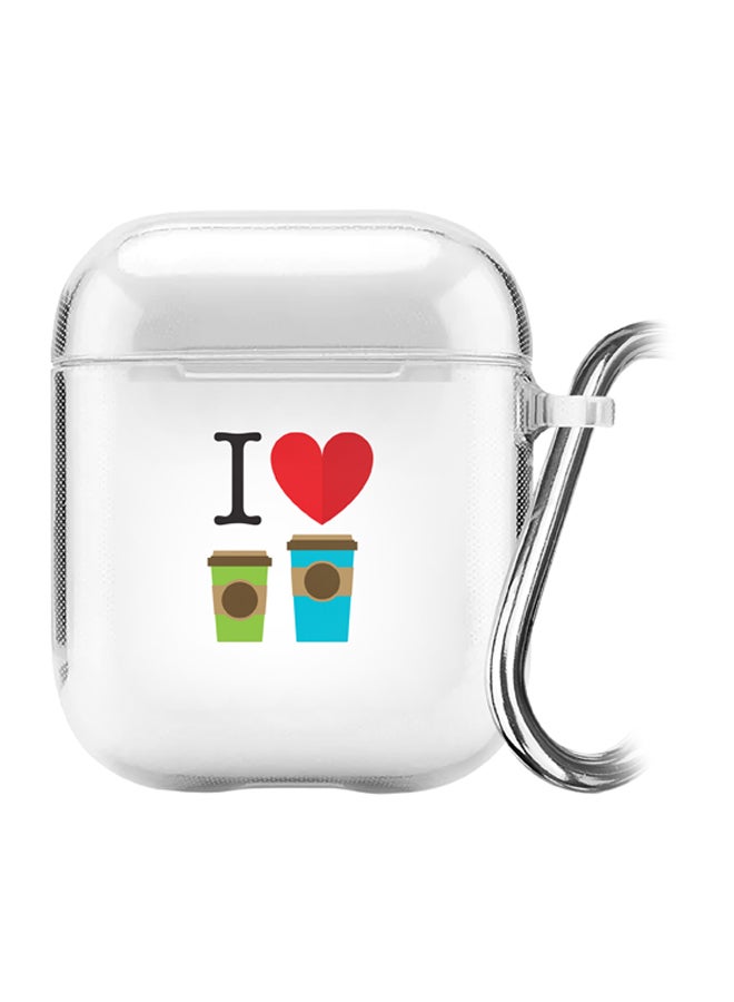 ستايلايزد غطاء حماية من سلسلة كلاسيك مزين بطبعة تعبر عن حب القهوة ومزود بحلقة بقفل زنبركي لسماعات الأذن أبل آيربودز 2/1 شفاف/ أحمر/ أسود - Image 1